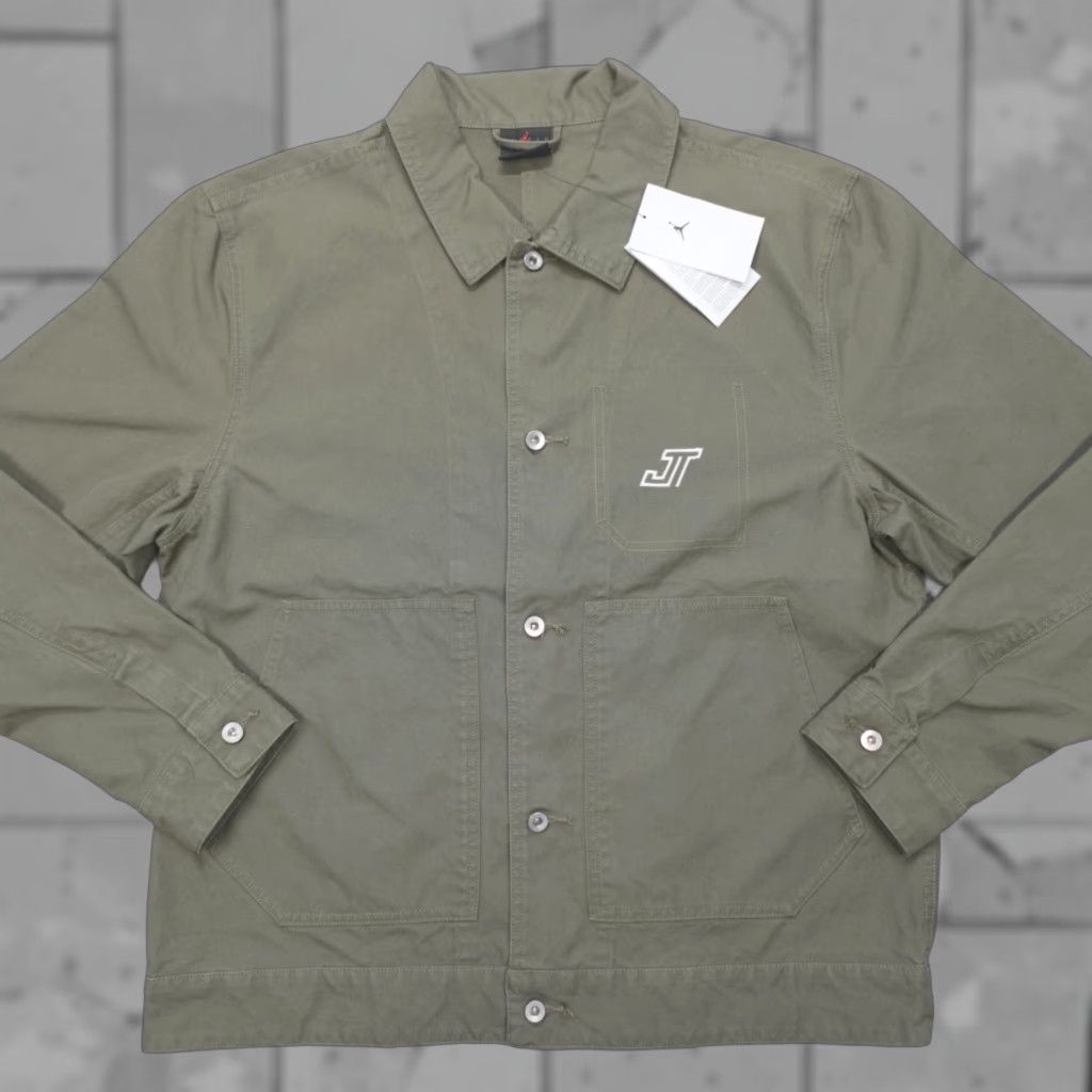 Jordan Brand Jordan Canvas Jacket Olive Green Chore Coat Tatum Chicago HM3880-222 Mens Size L Jacket Mens L Green Canvas Size US L / EU 52-54 / 3 - 1 Thumbnail