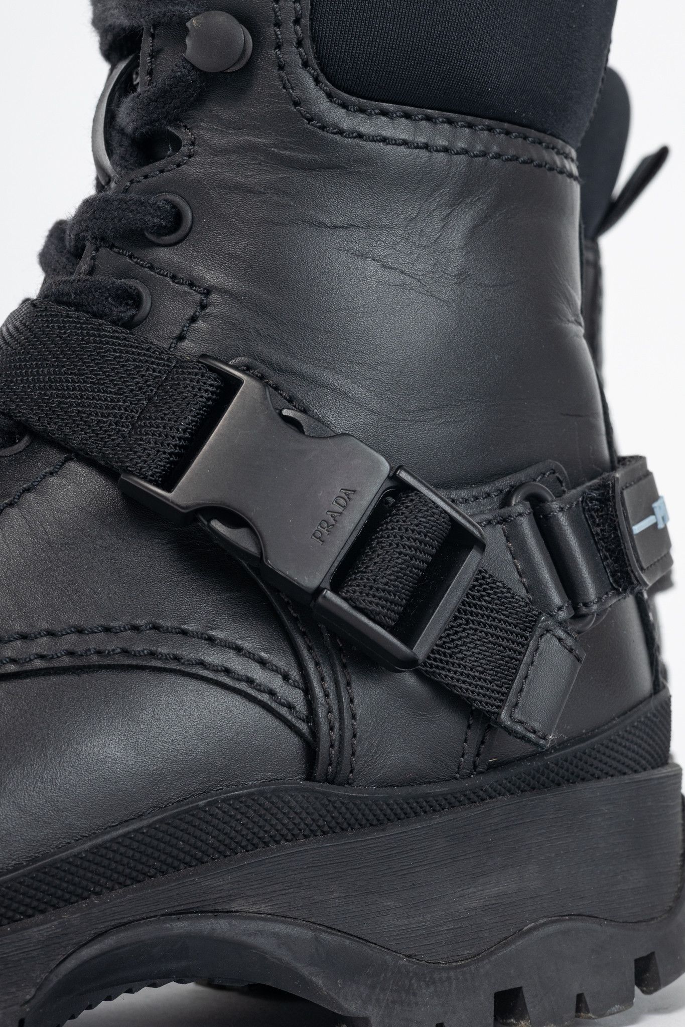 Prada Prada AW18 Black Leather Clip-Detail Combat Boots Size US 6 / IT 36 - 9 Thumbnail