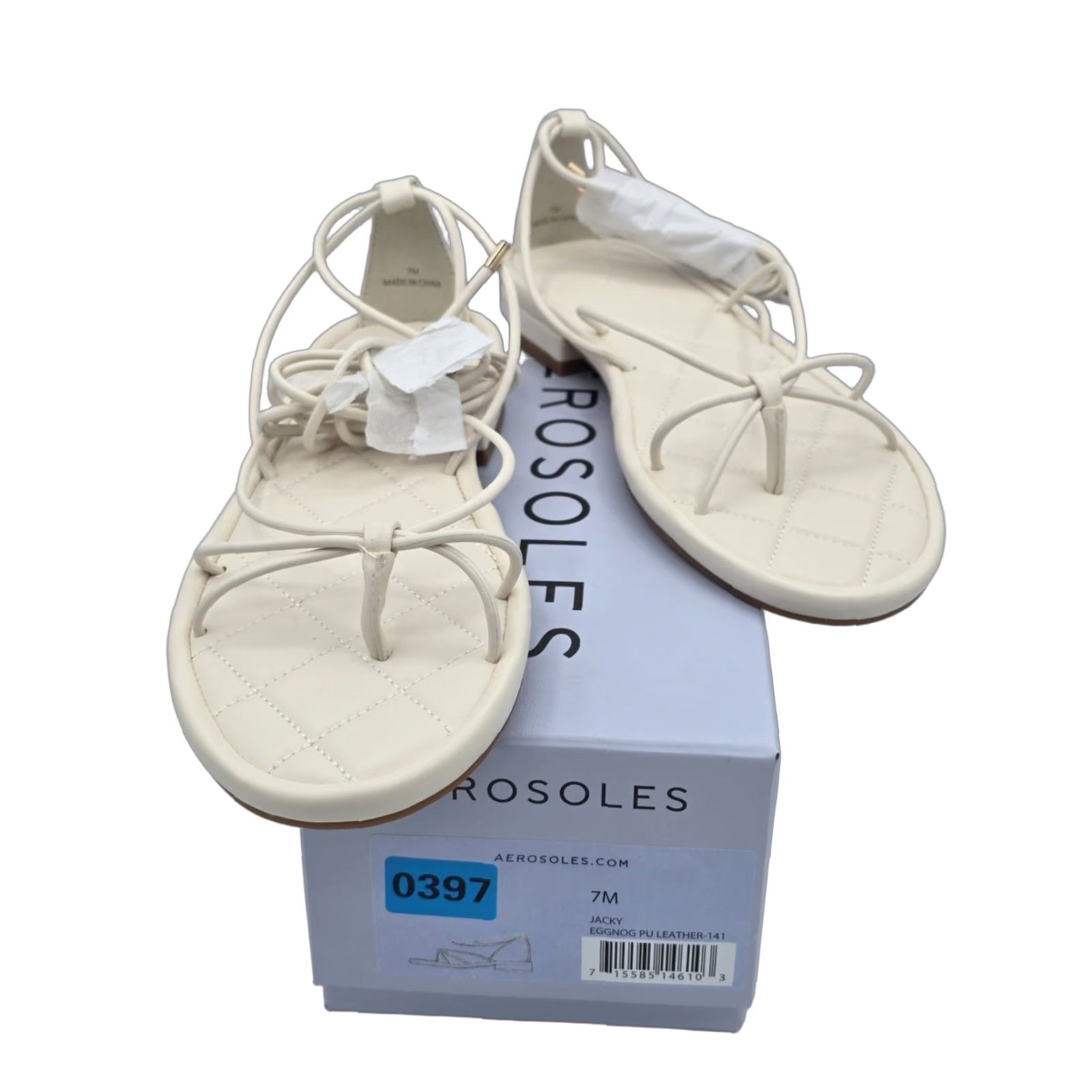 Vintage Aerosoles Jacky Flat Sandal Womens Size 7 White Eggnog PU Leather Sunny Comfort Shoes M Women Size US 7 / IT 37 - 1 Thumbnail