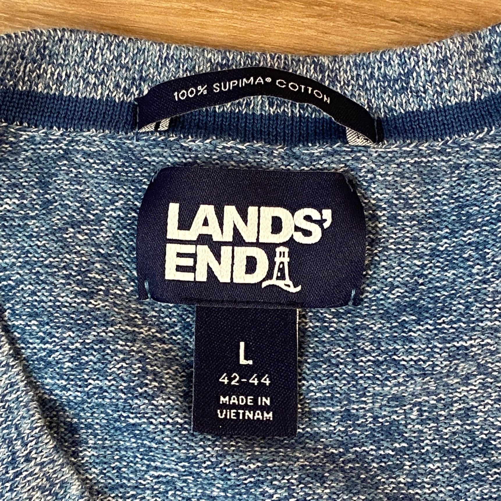 Lands' End Lands' End Mens Large Blue Heathered Crewneck Pullover Knit Cotton Sweater Shirt Size US L / EU 52-54 / 3 - 3 Thumbnail