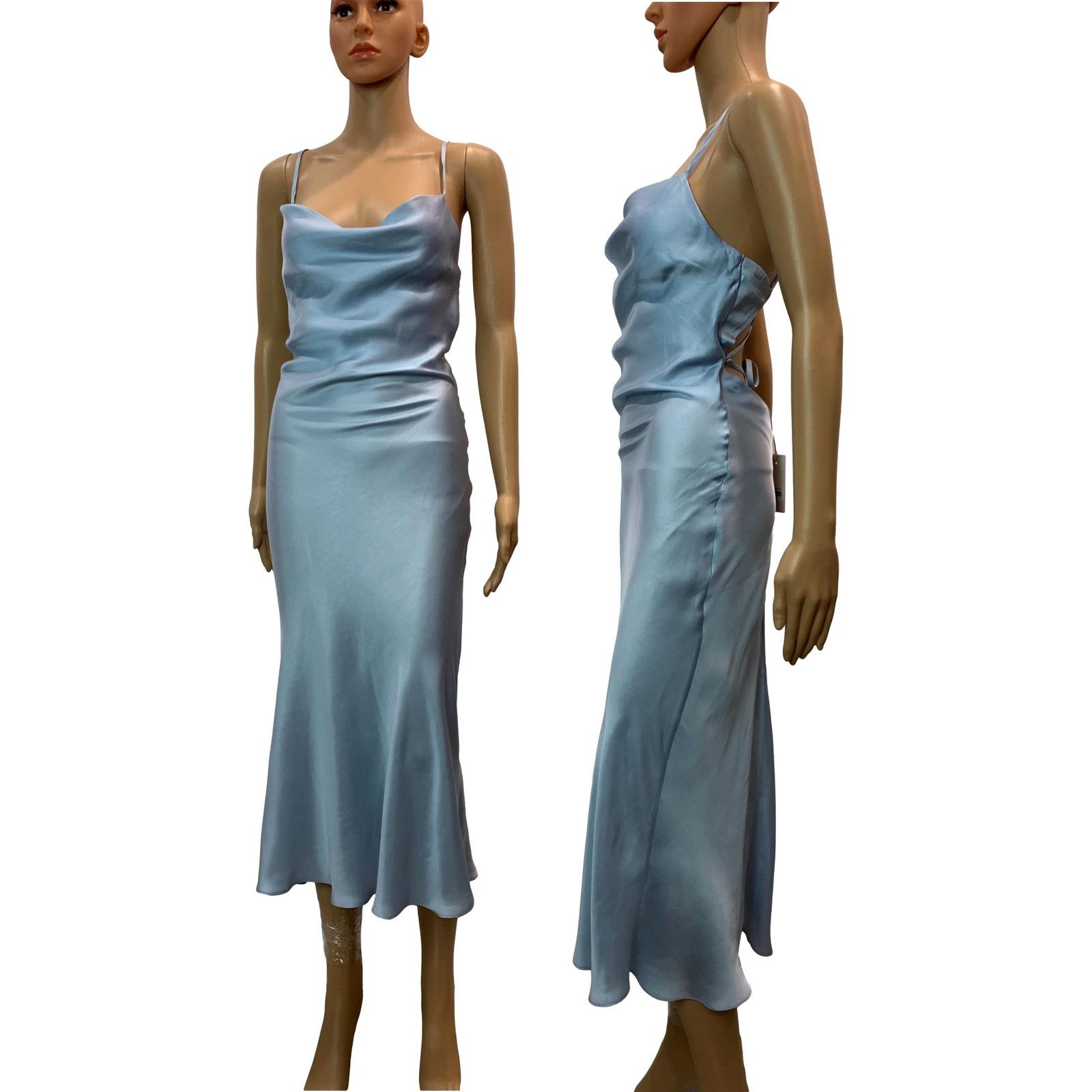 Other NWT Andjela "Kate" Icy Blue Satin Slip Open Back Midi Dress Size XS / US 0-2 / IT 36-38 - 8 Thumbnail