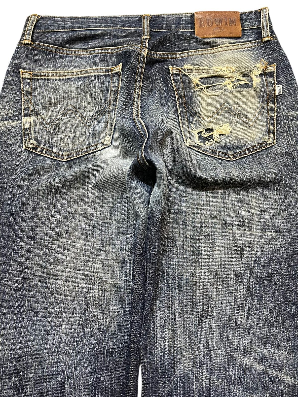 Edwin Vintage 90s Edwin 403 Faded Wash Distressed Loose Jeans Size US 32 / EU 48 - 5 Thumbnail