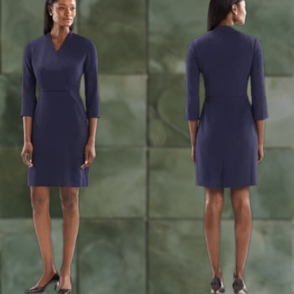 M.M.LaFleur MM Lafleur Niko 2.0 Career Dress Wrap Dress Blue 4 Women Knee Length Lined 3/4 Sleeve Office Classic Designer Minimalist Business Casual Indigo Size S / US 4 / IT 40 - 1 Thumbnail