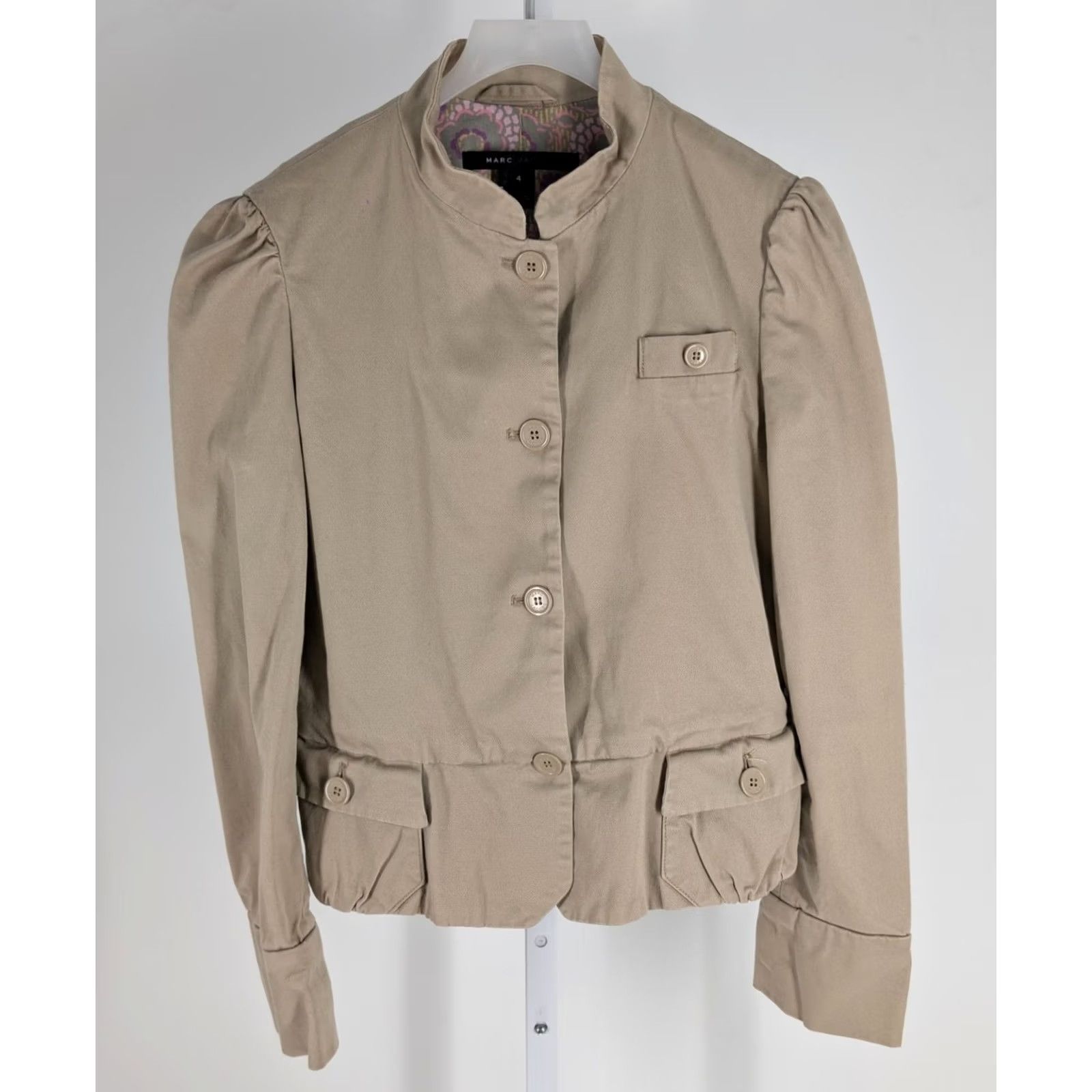 Marc Jacobs VINTAGE Marc Jacobs Jacket Women Tan Cotton Puff Shoulder Peplum Floral Lined 4 Military Retro Y2K Brown Size S / US 4 / IT 40 - 2 Thumbnail