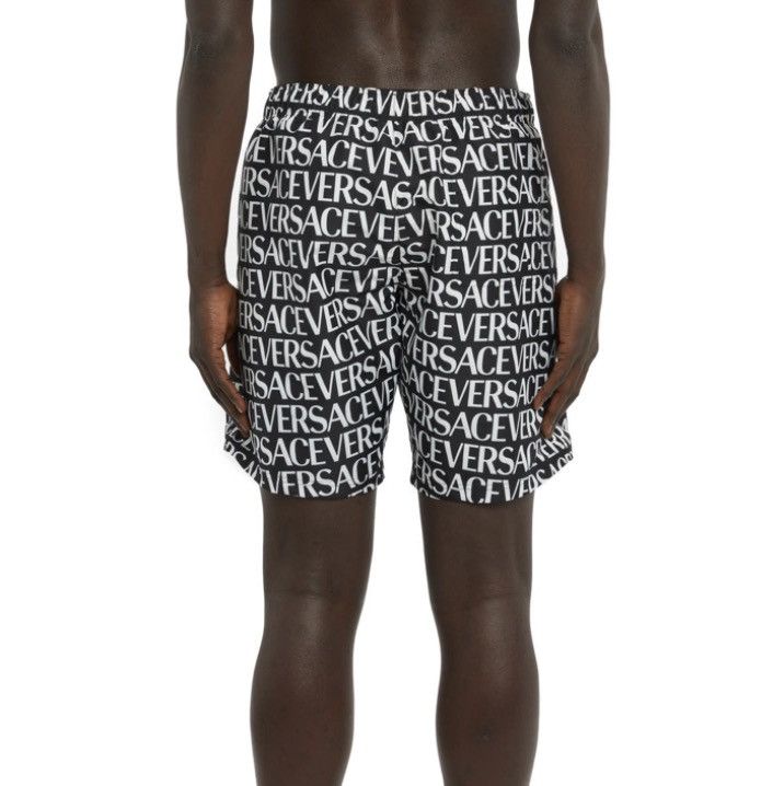 Versace Versace Logo Printed Drawstring Swim Shorts Trunks Black IT6 Size US 36 / EU 52 - 2 Thumbnail