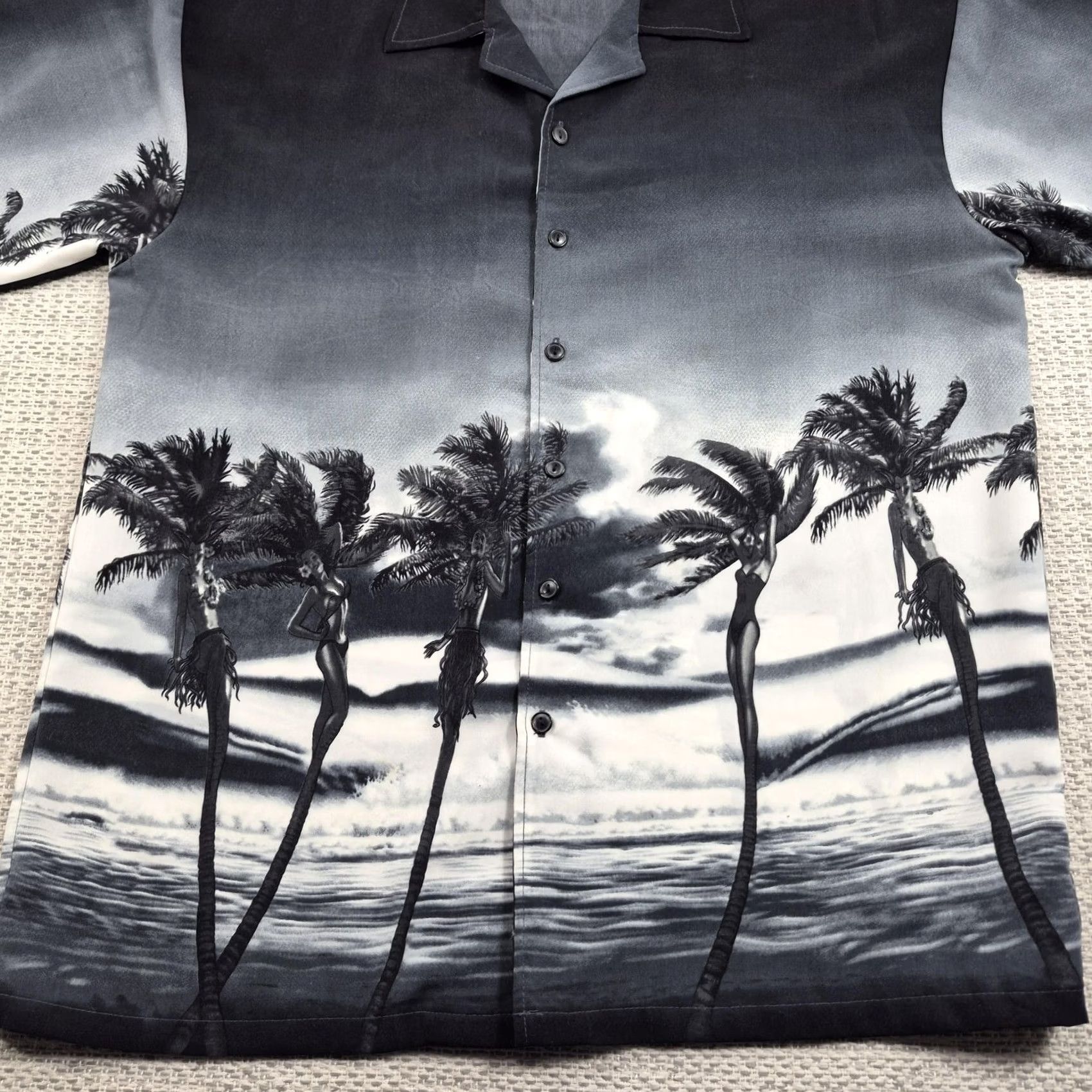Vintage VTG OSCA MISA Button Up Shirt Mens Large Pink Palm Tree Hawaiian Short Sleeve Gray Black Graphic Print Casual Size US L / EU 52-54 / 3 - 4 Thumbnail