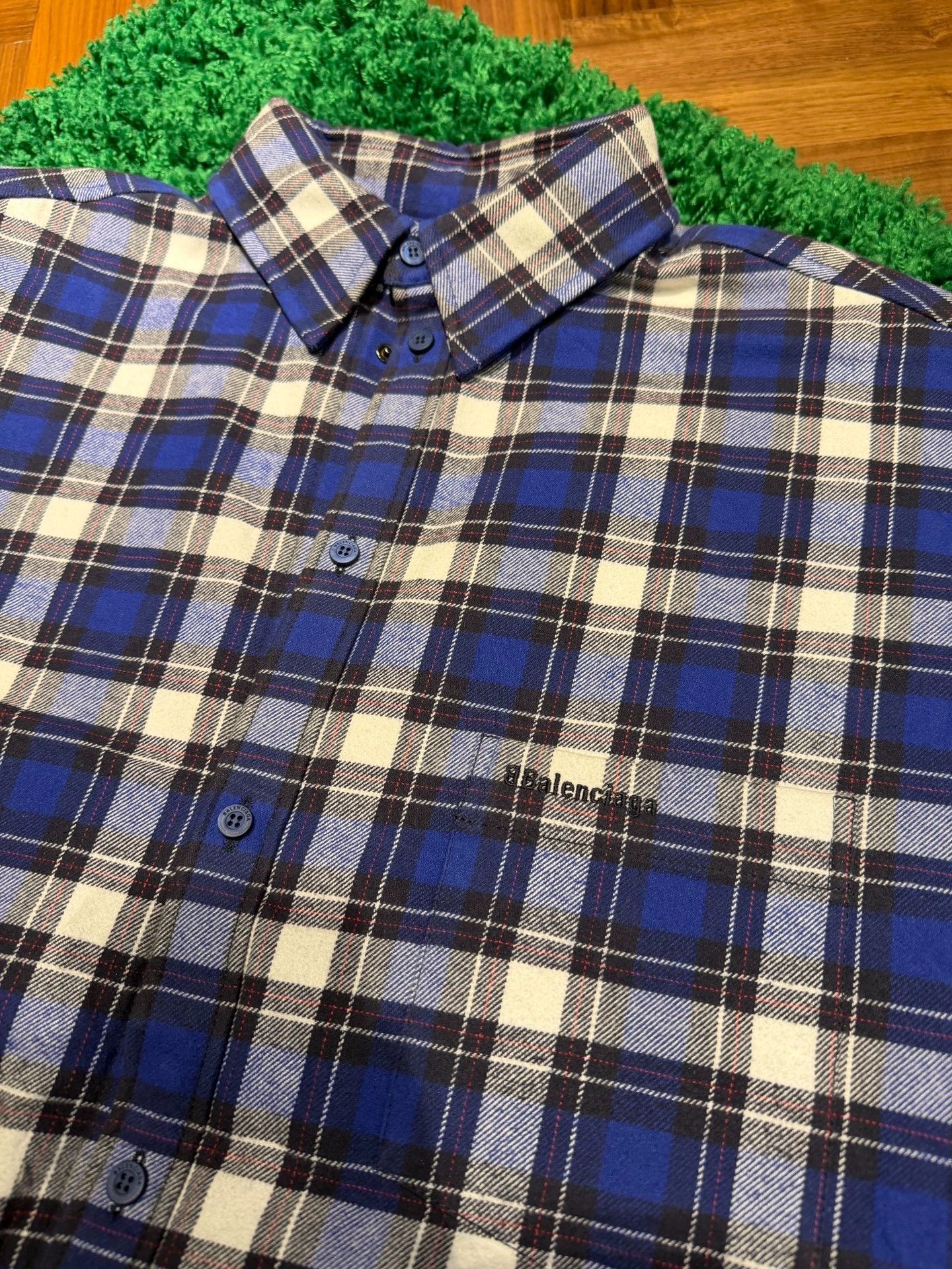 Balenciaga Balenciaga Blue Plaid Quilted Shirt, Size 38 Size US M / EU 48-50 / 2 - 5 Thumbnail