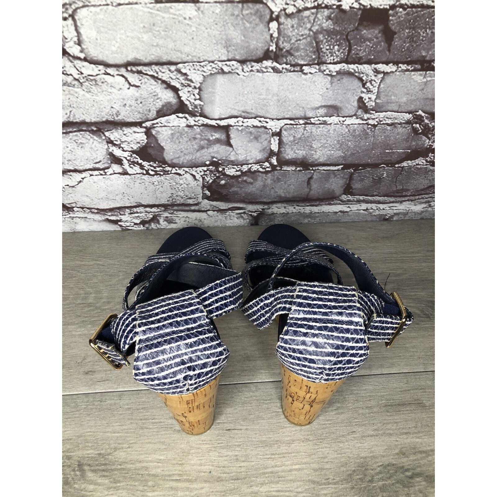 Cole Haan Cole Haan Grand OS Blue White Stripe Leather Cork Wedge Sand Size US 7.5 / IT 37.5 - 20 Thumbnail