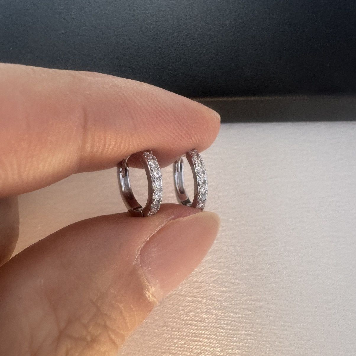 Designer 12mm CZ Small Silver Hoop Earrings for Women Men Size ONE SIZE - 5 Thumbnail