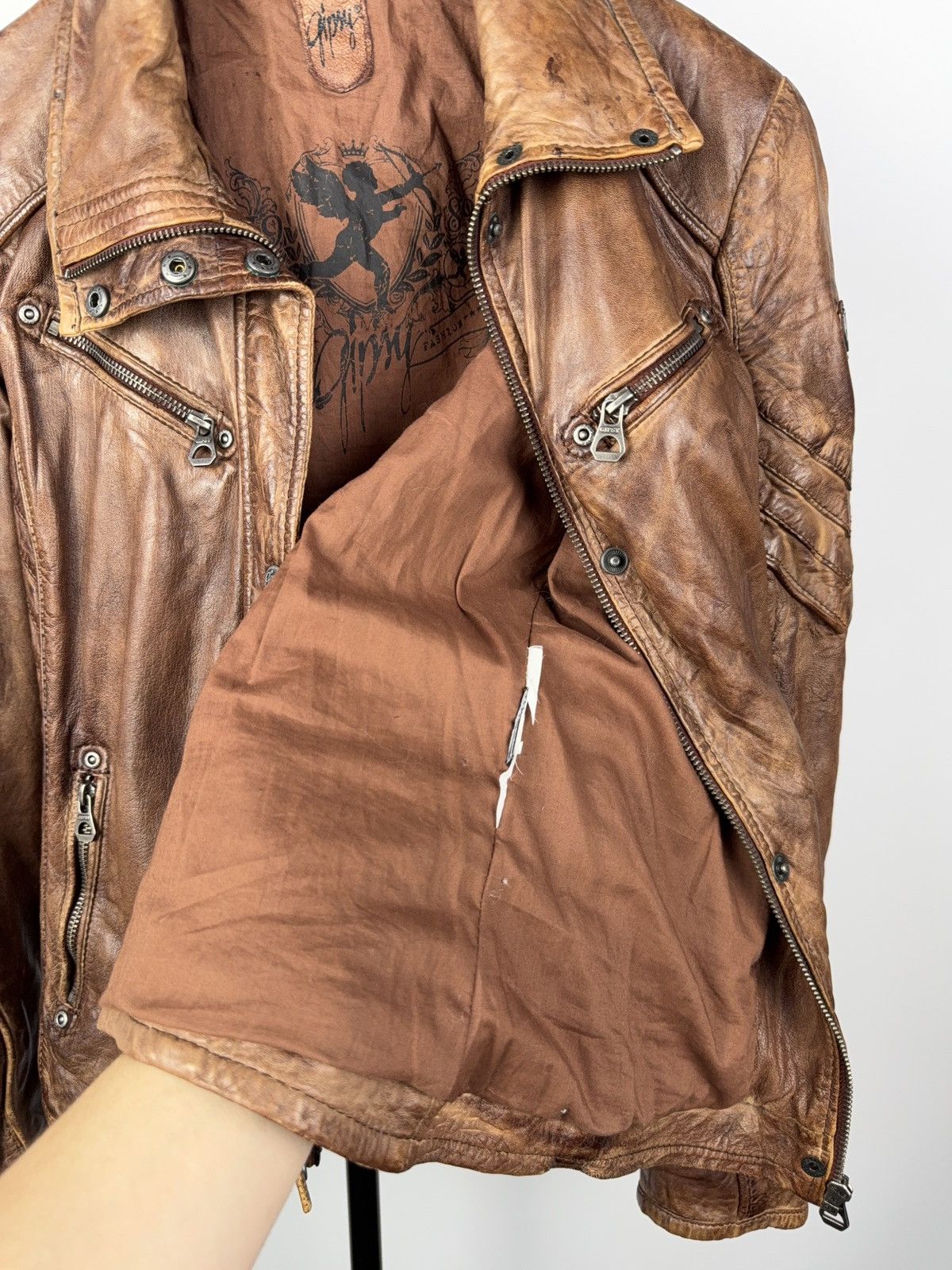 Vintage Gipsy Vintage Faded Biker Jacket Faux Leather Moto 90s Size L / US 10 / IT 46 - 7 Thumbnail