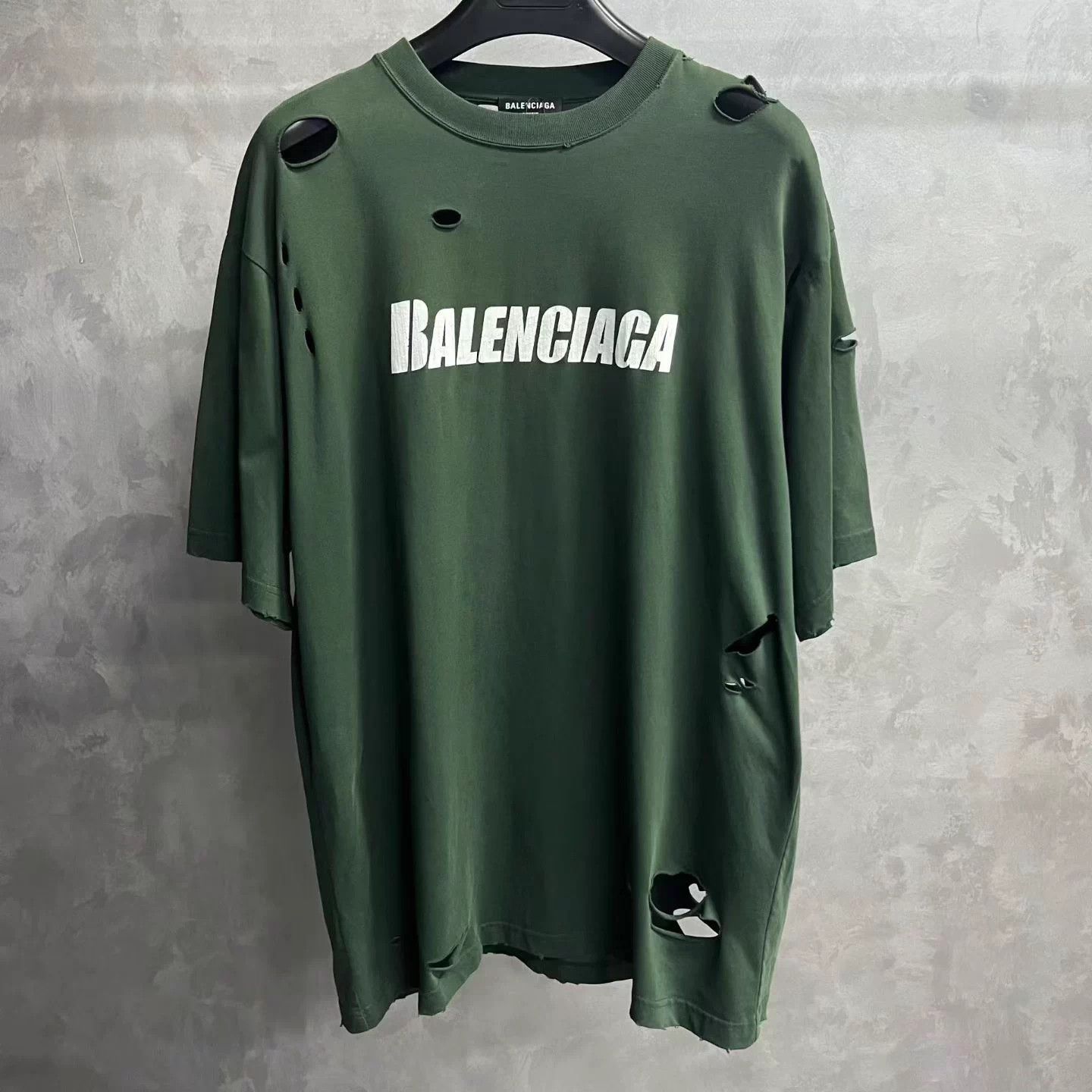 Balenciaga Green Cracked Dropped Shoulder Short-Sleeve XS