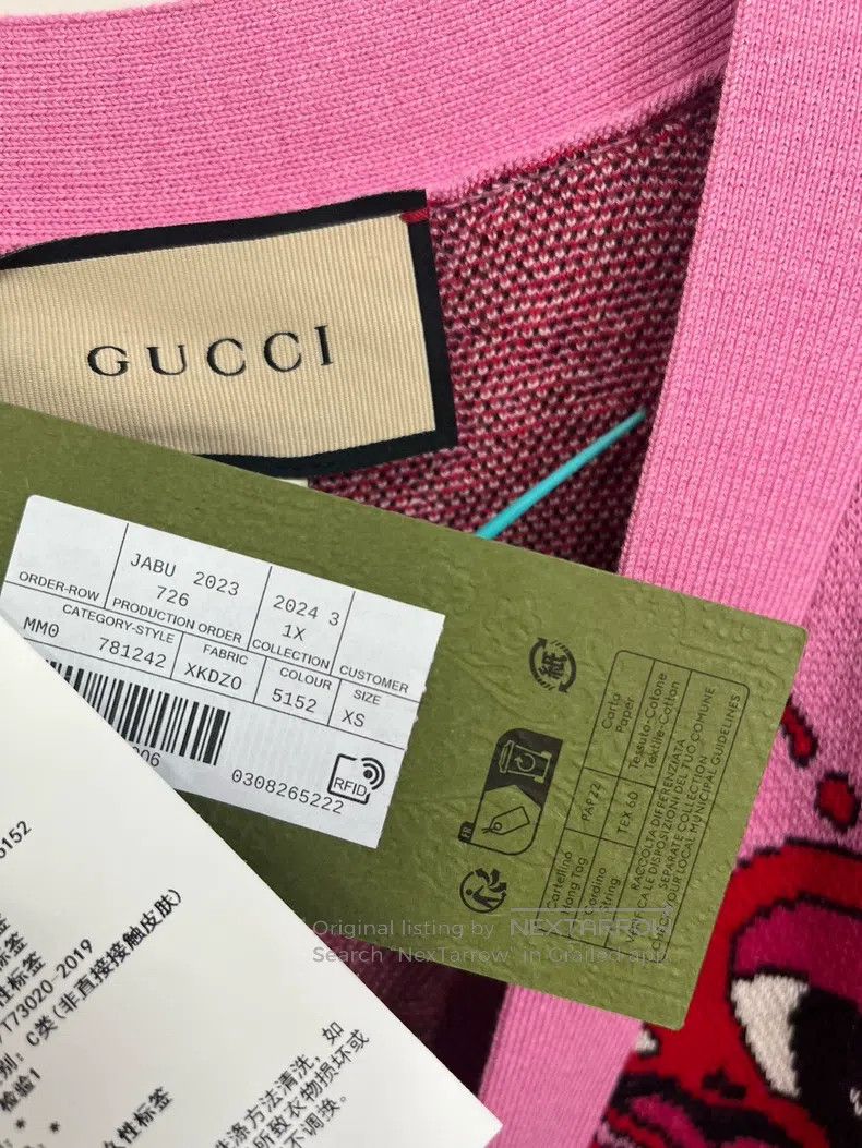 Gucci Gucci Pink love pattern inlaid V-neck single-breasted knit Size XS / US 0-2 / IT 36-38 - 3 Thumbnail
