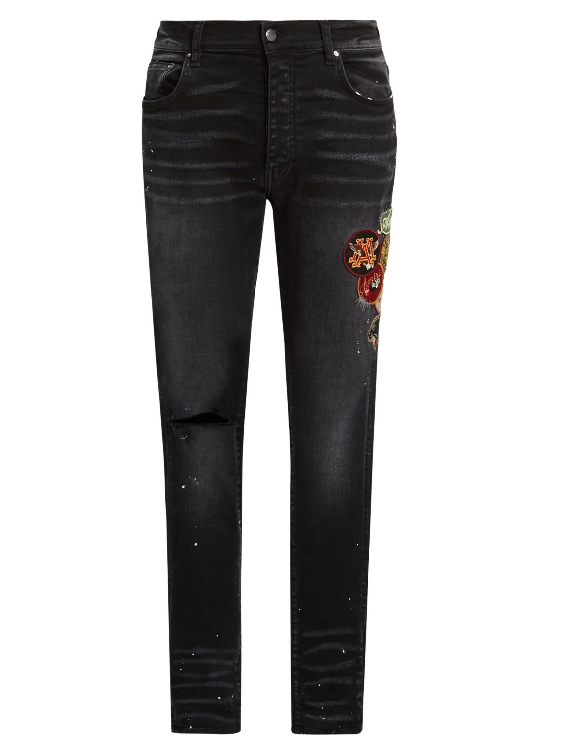 os11x0625 Vintage Patch Skinny Jeans in Aged Black