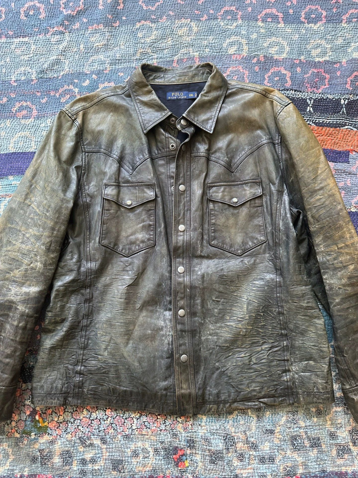 RRL Ralph Lauren RRL Governor Indigo Dyed Leather Jacket XXL Size US XXL / EU 58 / 5 - 1 Thumbnail