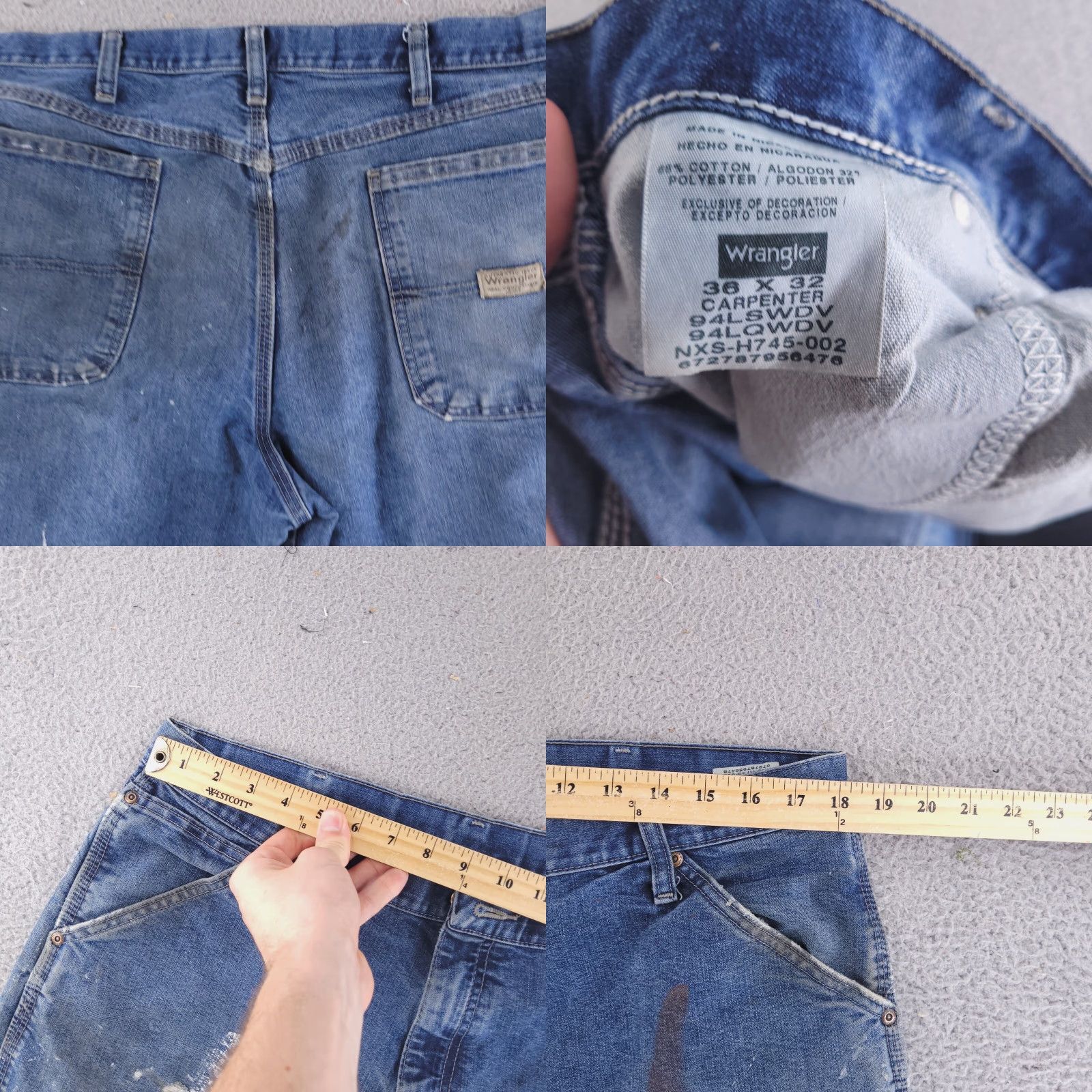 Wrangler Wrangler Jeans Mens 36x32 Blue Workwear Distressed Carpenter Straight Regular 36 32 Jeans Mens Blue Distressed Carpenter Workwear Size US 36 / EU 52 - 8 Thumbnail