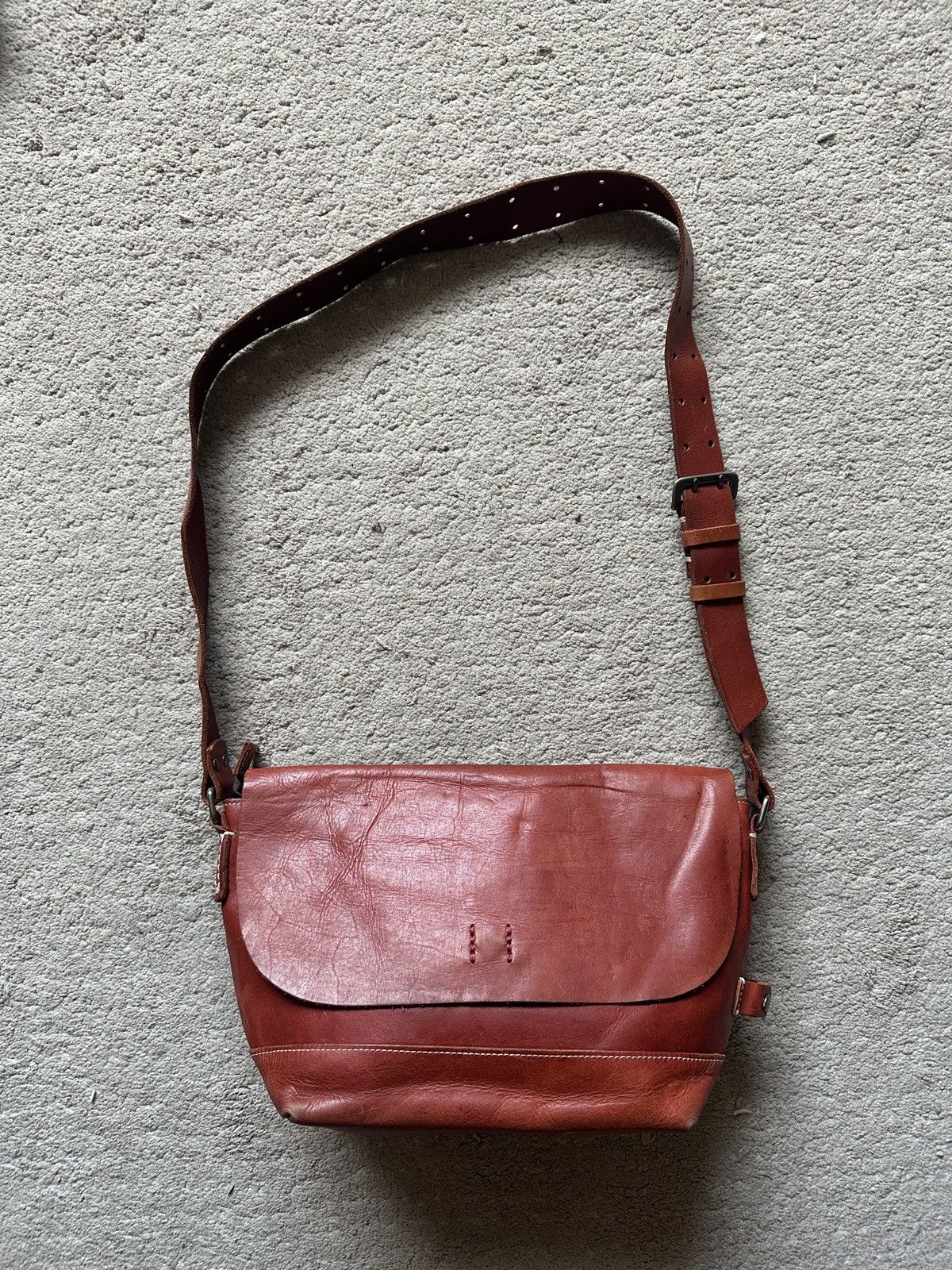 Comme Des Garcons x Vintage Japan Made Red Leather Patina Sling Bag, Men's