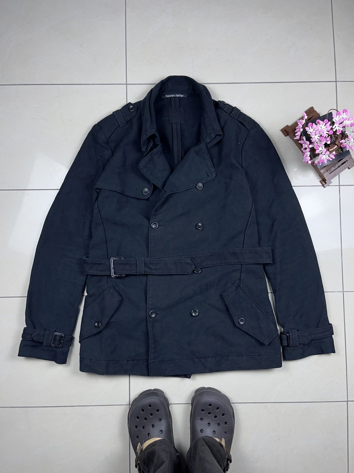 Designer × hannes roether ➕ black Hannes Rother belt short coat jacket avant garde Size US S / EU 44-46 / 1 - 1 Thumbnail