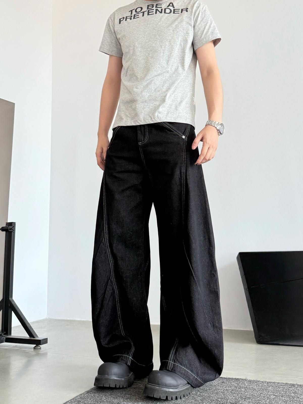 Other Oversized Black Denim Wide Leg Jeans Size US 30 / EU 46 - 3 Thumbnail
