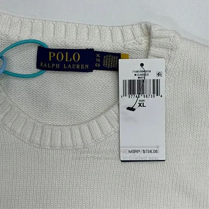 Polo Ralph Lauren Polo Ralph Lauren Men's Washed White Embroidered Knit Sweat Size US XL / EU 56 / 4 - 2 Thumbnail