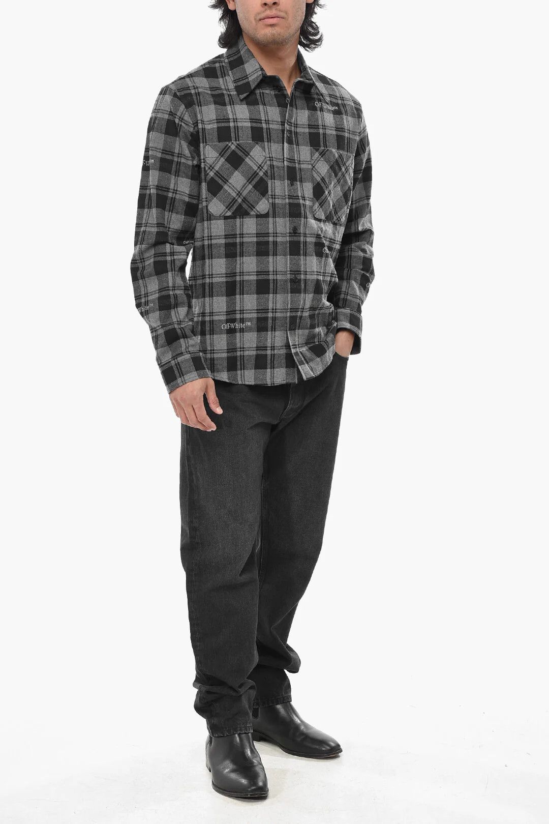 Off-White og1mm0526 Flannel Shirt in Gray/Black Size US XL / EU 56 / 4 - 4 Thumbnail