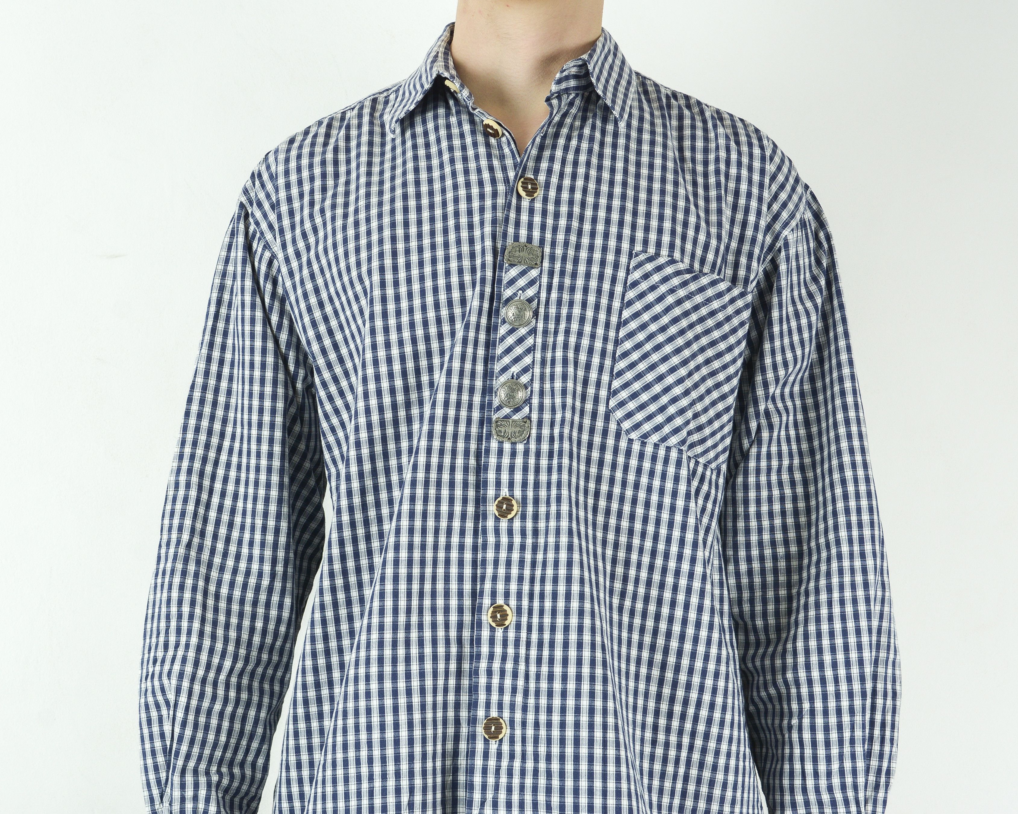 Vintage SOLO trachten jager janker Check Shirt Button Long Sleeve m Size US M / EU 48-50 / 2 - 3 Thumbnail