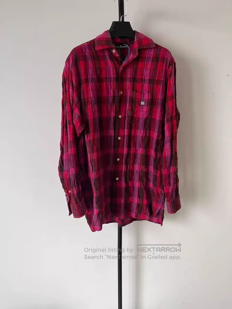 Acne Studios Acne Studios Smiley Icon Patchwork Plaid Shirt Long Sleeve Size US XXS / EU 40 - 1 Thumbnail