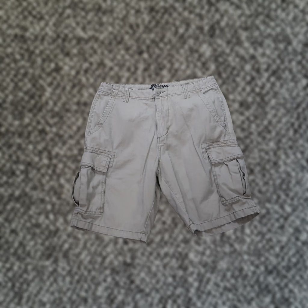 Vintage Plugg Cargo Shorts Men 34 Flat Front Pockets Beige Regular Waist Size 34 Summer Casual Mens Size US 34 / EU 50 - 1 Thumbnail