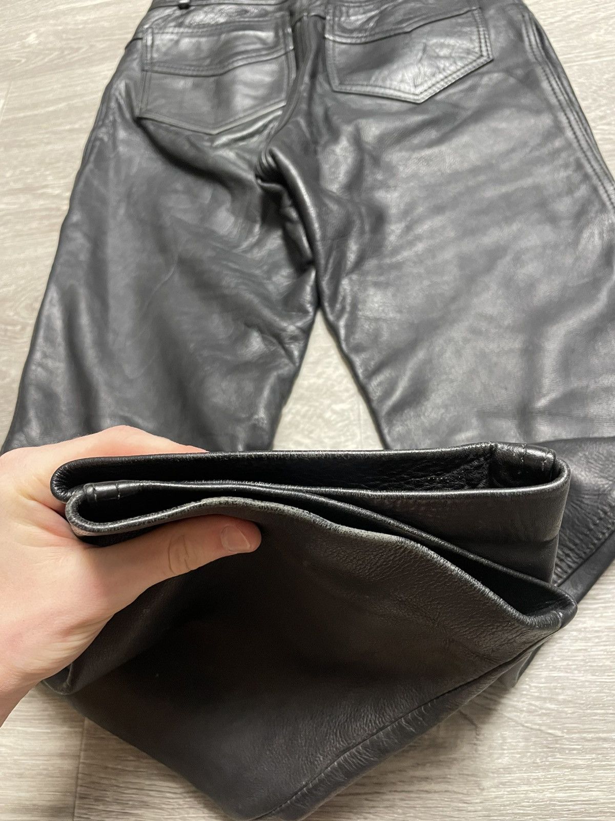 Genuine Leather Vintage Moto Real Leather Black Pants Size US 29 - 24 Thumbnail