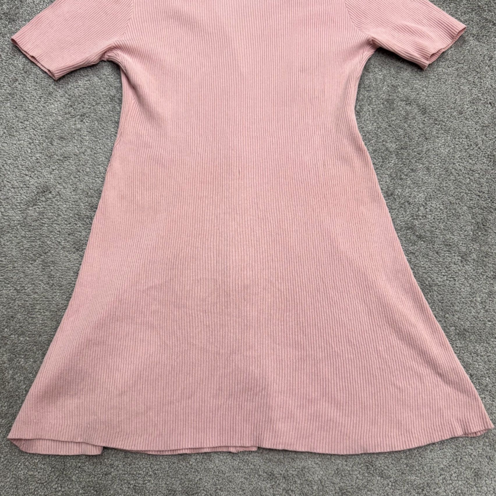 Pinko Rhoas Ribbed Knit Button Down A-Line Shirt Dress Womens L Pink Short Sleeve Size L / US 10 / IT 46 - 3 Thumbnail