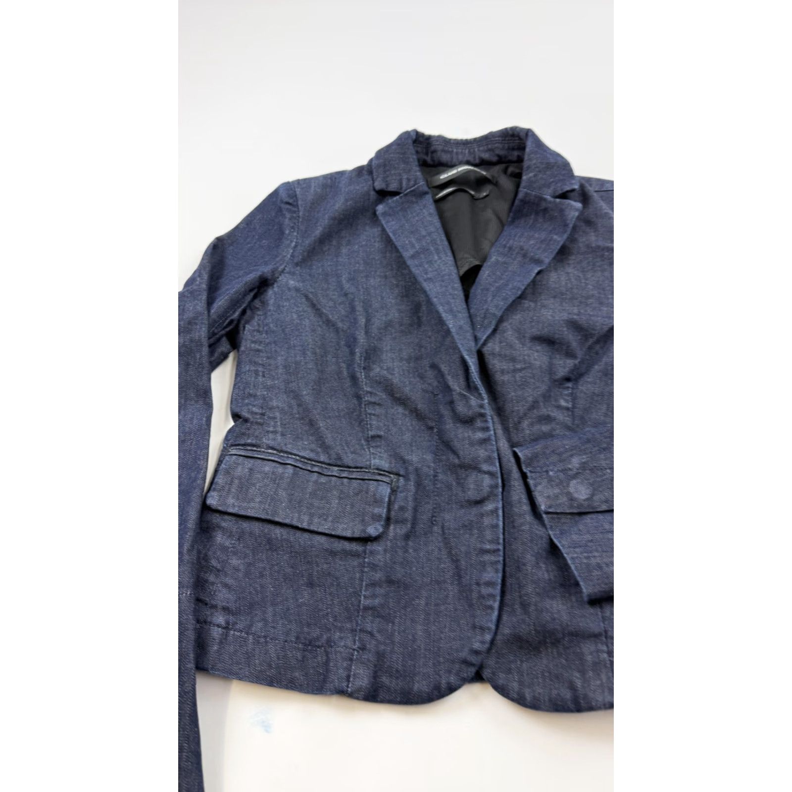 Club Monaco VINTAGE? No. Club Monaco Blazer Womens 4 Dark Blue Denim Tailored Lined Flap Pockets Fitted Size S / US 4 / IT 40 - 4 Thumbnail
