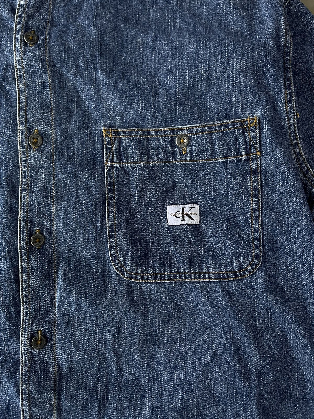 Calvin Klein Vintage Calvin Klein Indigo Denim Mandarin Collar Chambray Size US L / EU 52-54 / 3 - 3 Thumbnail