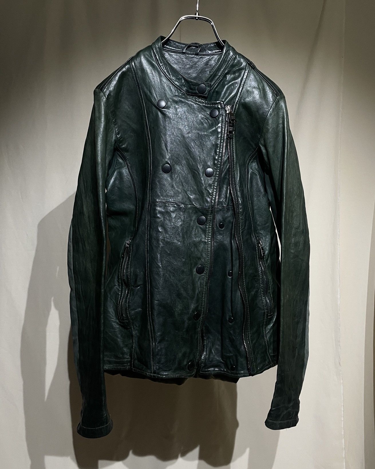 Giorgio Brato Giorgio Brato Oxidized Green Asymmetric Snap Leather Jacket Size S / US 4 / IT 40 - 2 Thumbnail