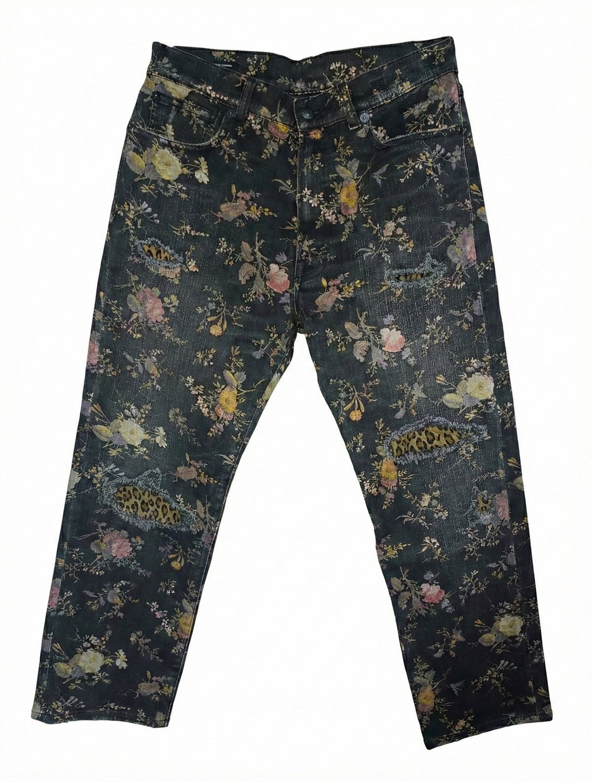 R13 R13 dark floral & leopard patch distressed denim- rare Size 25" / US 0 / IT 36 - 1 Thumbnail