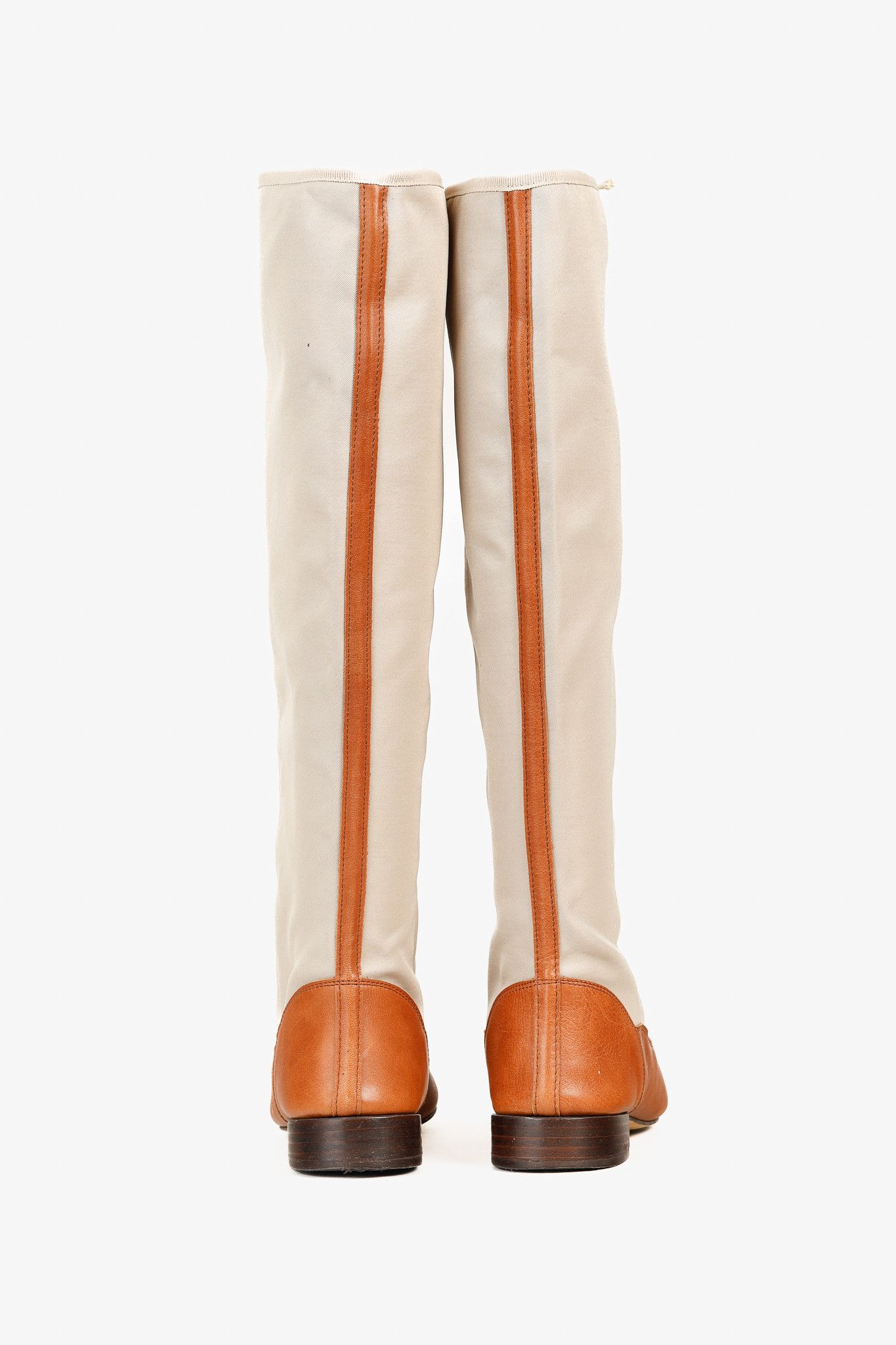 Repetto Repetto Beige & Cognac Canvas Leather Tall Boots Size US 7 / IT 37 - 3 Thumbnail