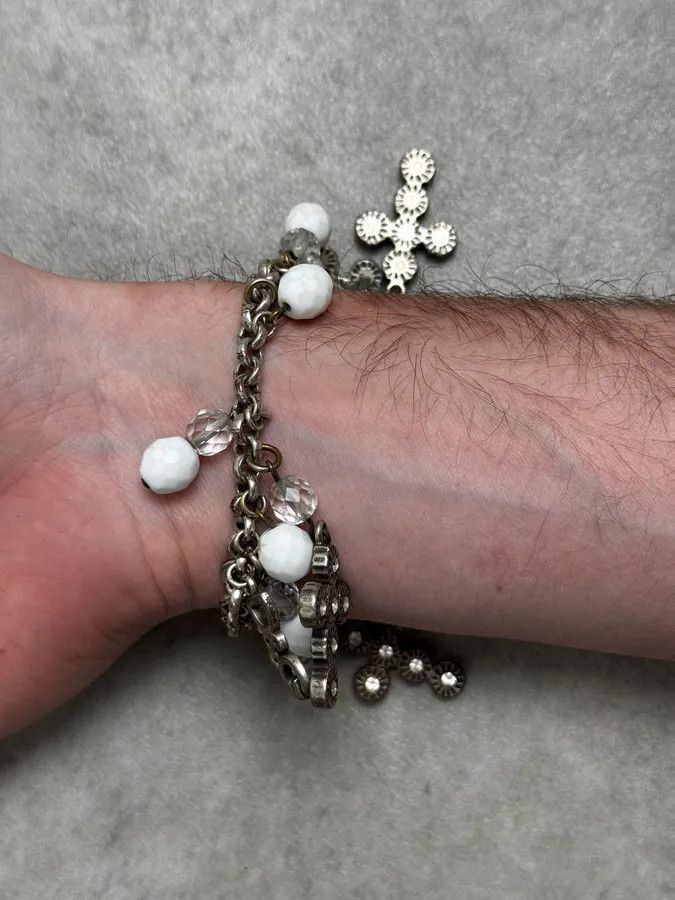 Dolce & Gabbana Dolce & Gabbana Silver Metal Pearl Cross Charm Bracelet Size ONE SIZE - 5 Thumbnail