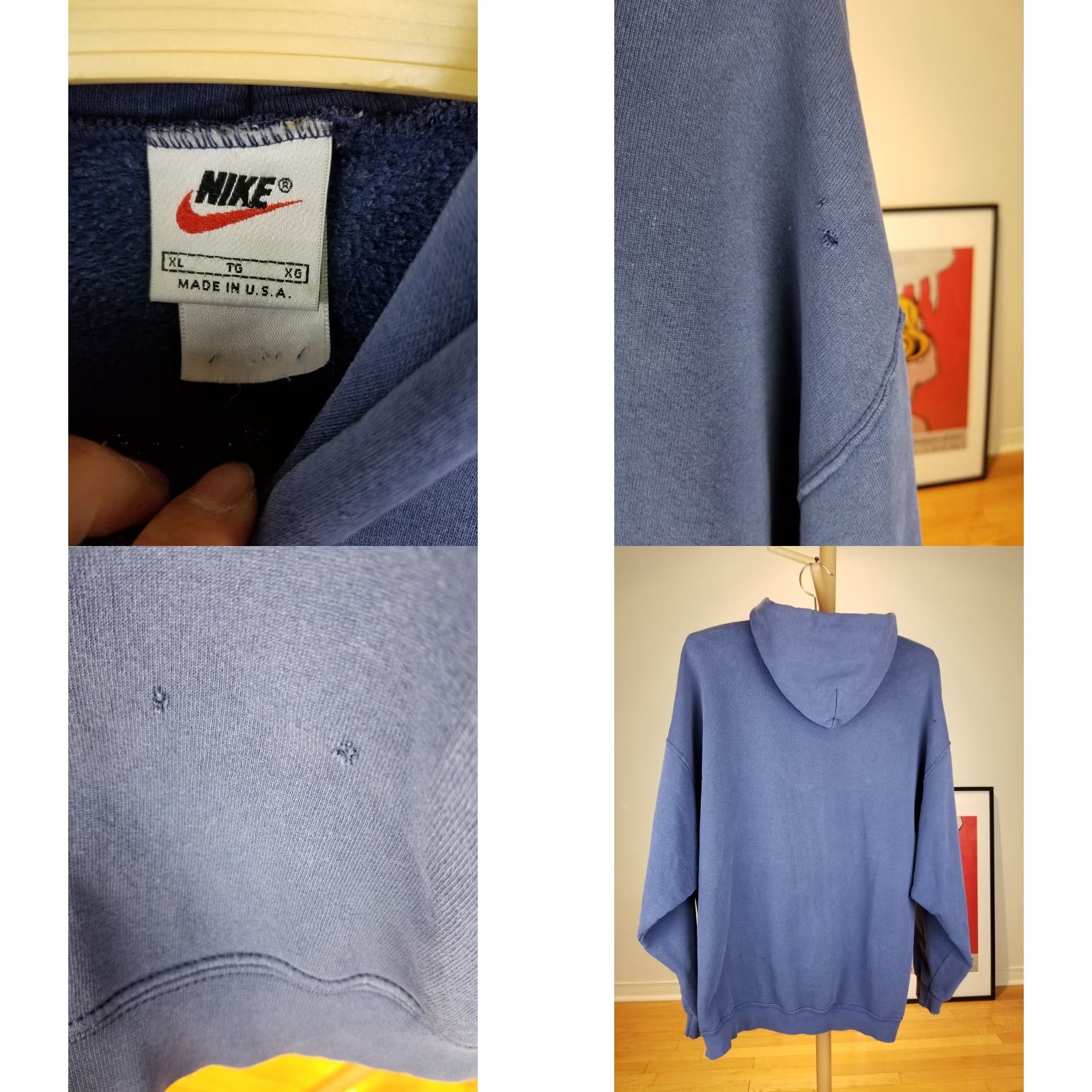 Nike VINTAGE Nike CENTER SWOOSH Navy Cotton Hoodie Sweatshirt XL Men's Blue 90s Pullover Lined Strap Cross Shoulder 26-28in Size US XL / EU 56 / 4 - 9 Thumbnail