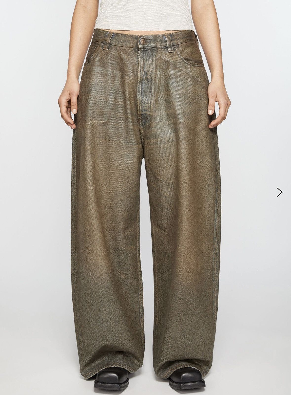 パンツ Acne Studios2023 Super Baggy Brown Waxed Brown Super Baggy-Fit 2023 Jeans by Acne Studios on Sale