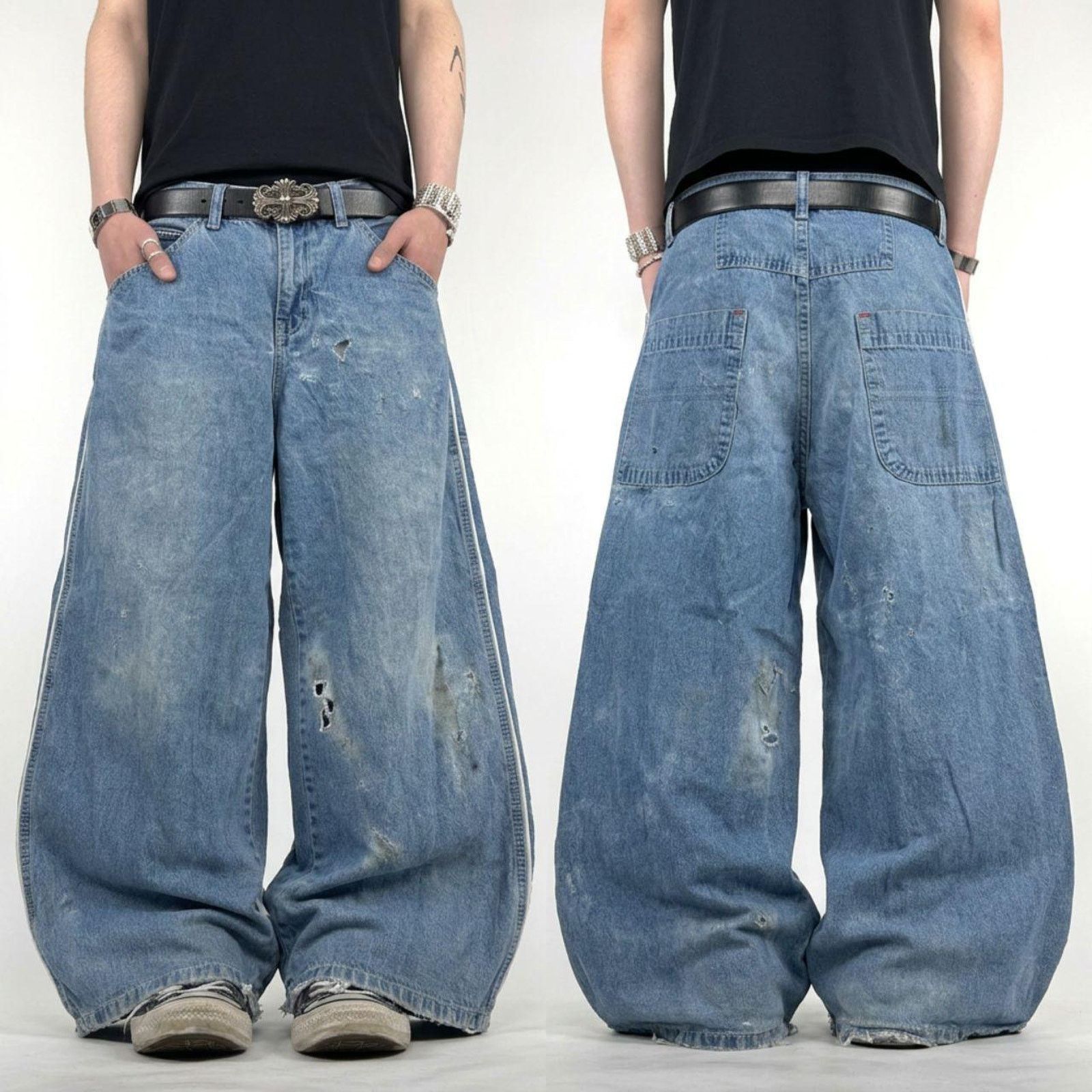 Ecko Unltd. × JNCO × Vintage Vintage y2k faded stonewash baggy wide leg skater rare jeans Size US 26 / EU 42 - 1 Thumbnail