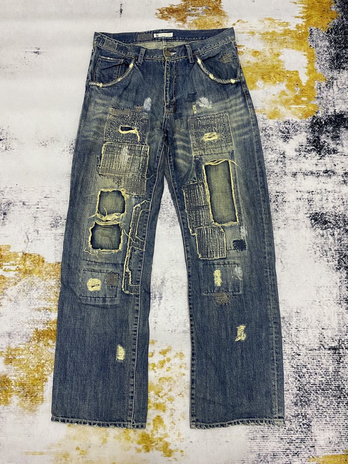 Global Work Vintage Global Work Kurtcobian Inspired Boro Patchwork Jeans Size US 35 - 1 Thumbnail