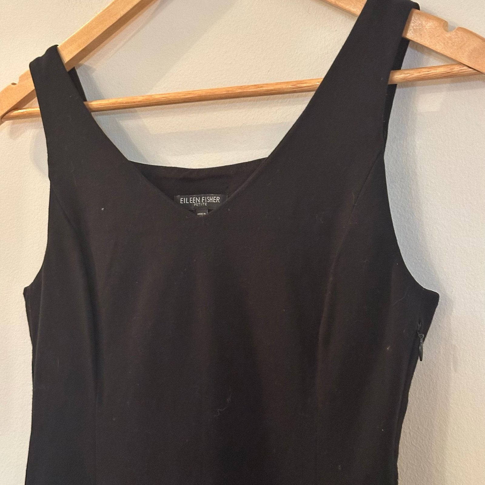 Eileen Fisher Black Ponte Knit V Neck Dress Sleeveless Sz PP