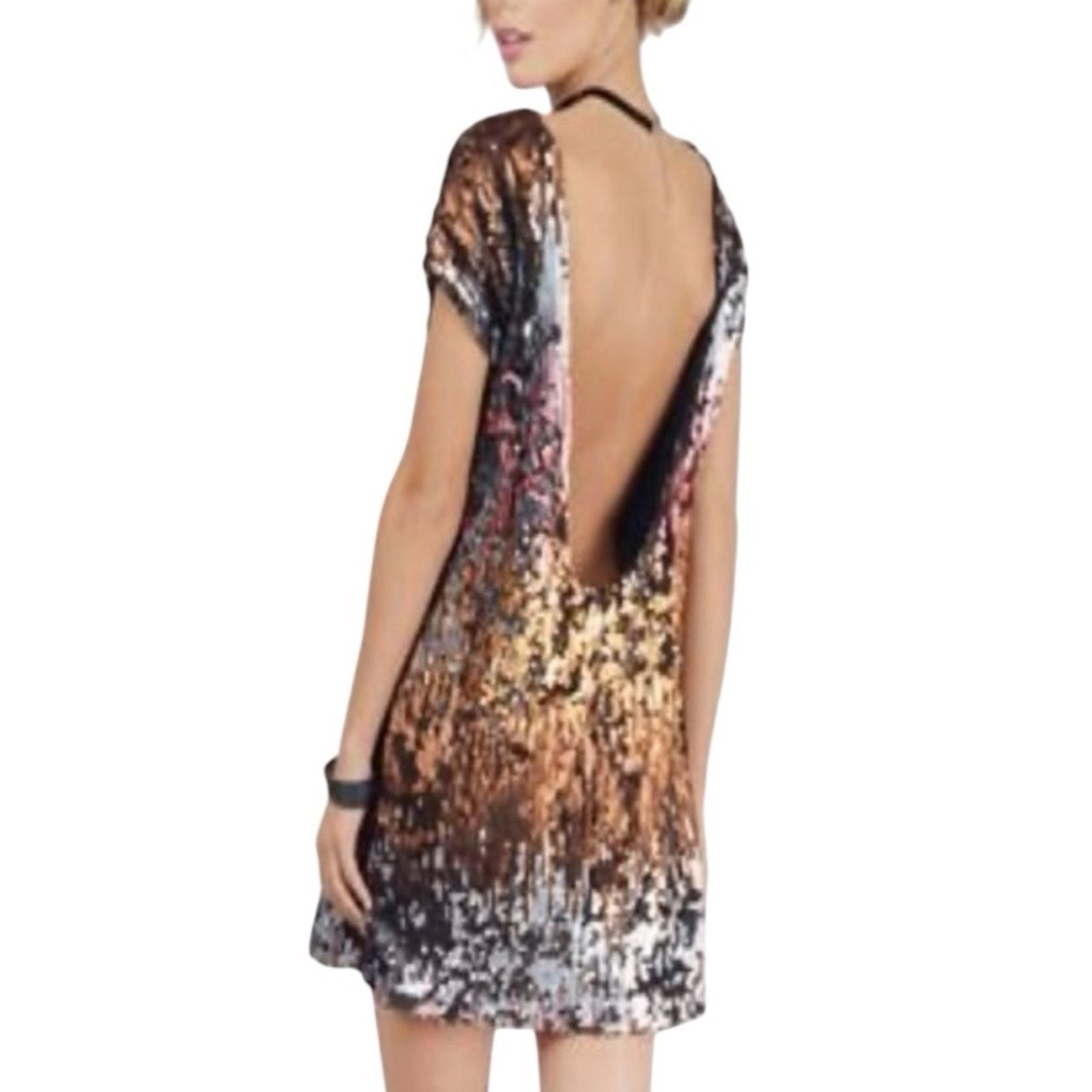 Other Tobi Shine Me Up Ombré Sequin Mini Backless Shift Dress Sz S Size S / US 4 / IT 40 - 2 Thumbnail