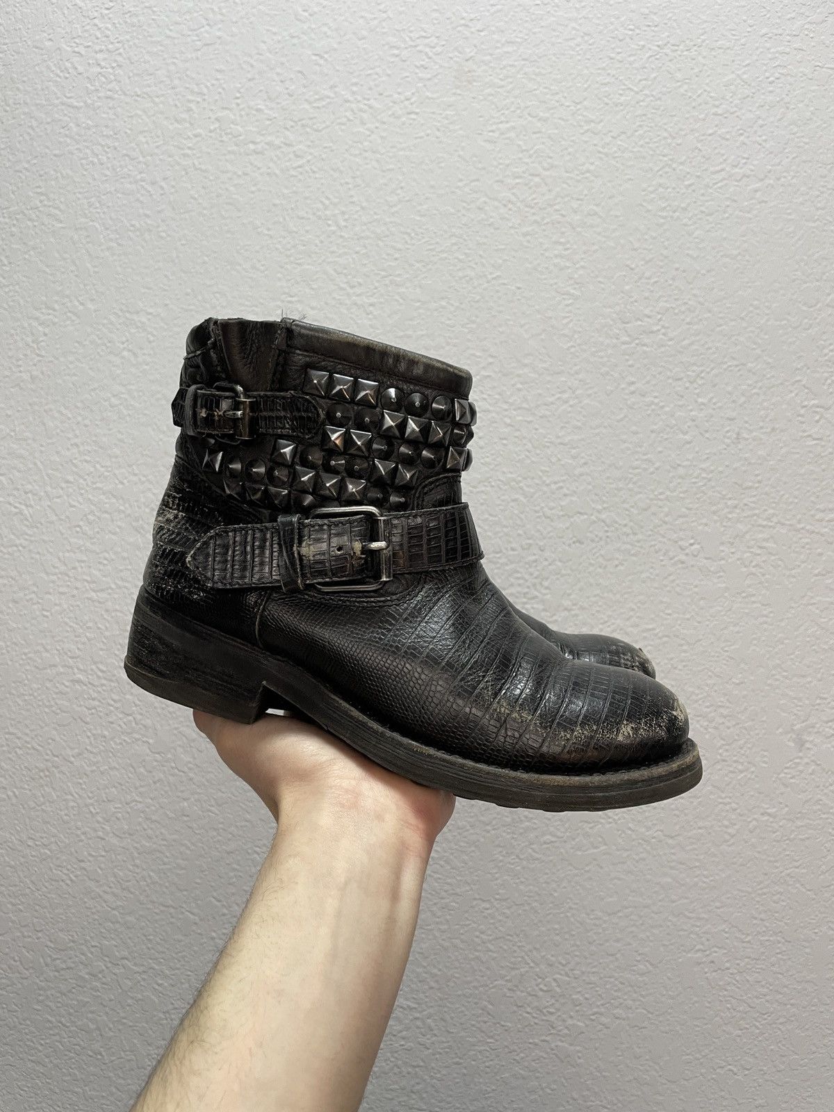 If Six Was Nine Vintage Italian AS 98 Rick Owens Style Leather Biker Boots Size US 7 / IT 37 - 2 Thumbnail