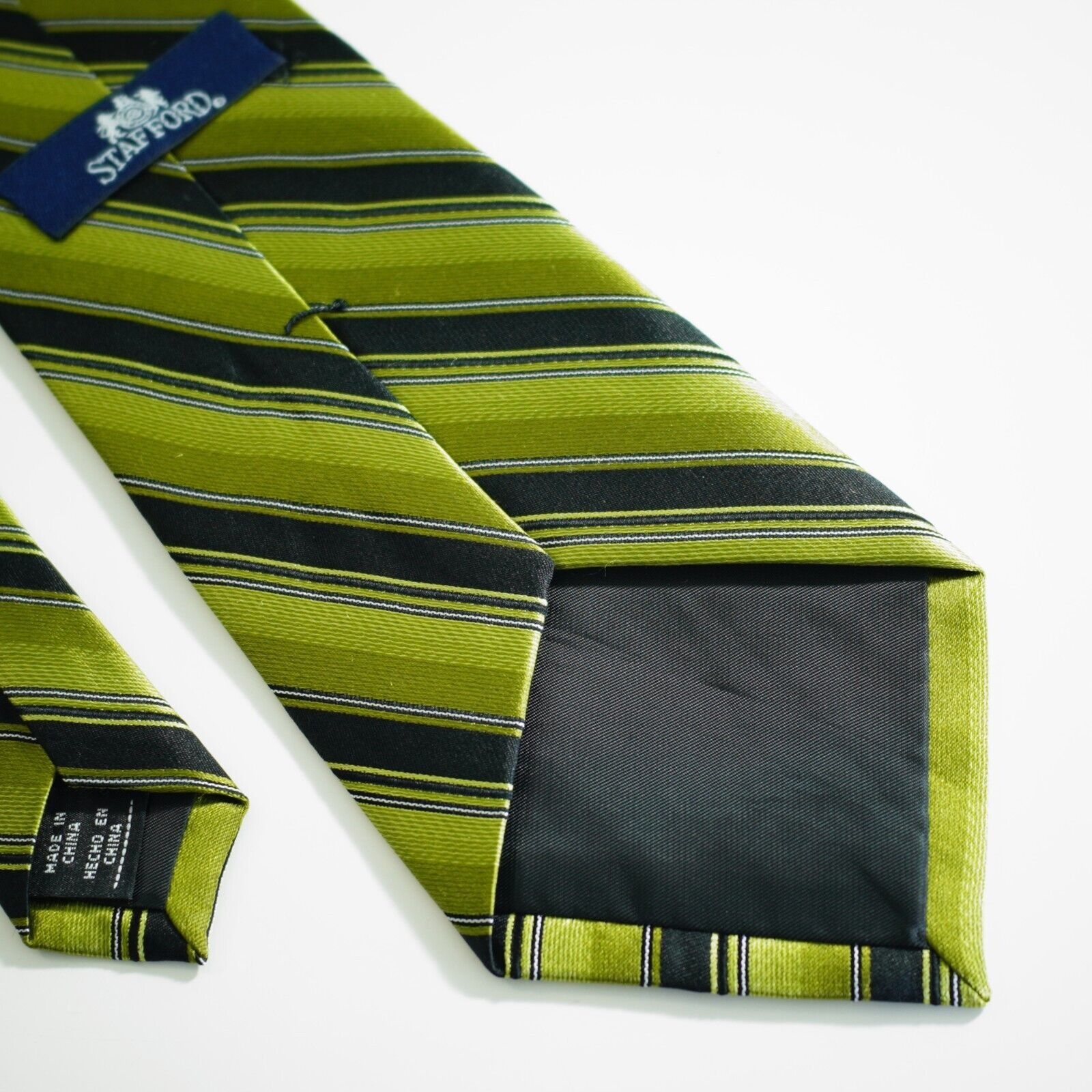 Stafford Stafford Woven Green Black Striped Wide Silk Tie Size ONE SIZE - 5 Thumbnail