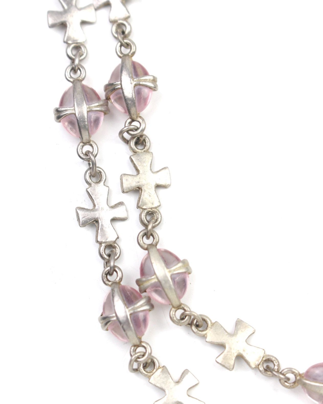 Vintage 2000S JAPANESE MADE CROSS & PINK GLASS BEAD NECKLACE Size ONE SIZE - 3 Thumbnail