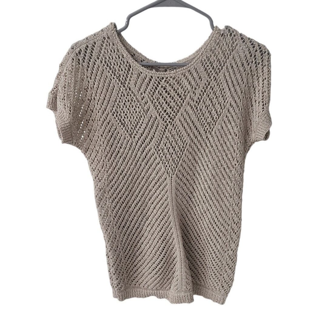 Other Chico's Beige Crochet Short Sleeve Top - Size 0 (S/4) Size S / US 4 / IT 40 - 1 Thumbnail