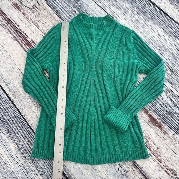 Vintage Vintage Kelly Green Cable-Detail Mock-Neck Sweater Size M / US 6-8 / IT 42-44 - 8 Thumbnail