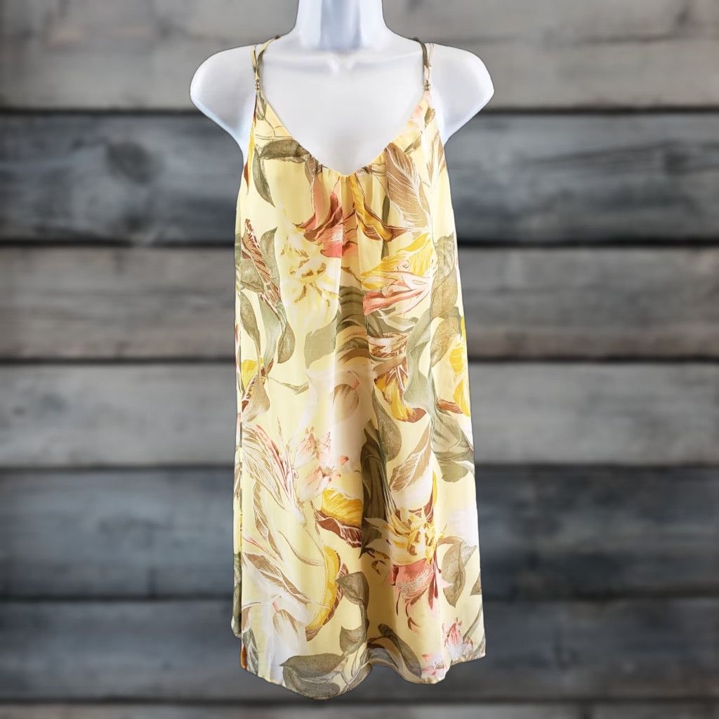 White House Black Market White House Black Market Womens Slip Dress Shirt? 4 Floral Pattern Sleeveless Yellow Pink Vintage: No Mens Womens Girls? Size S / US 4 / IT 40 - 1 Thumbnail