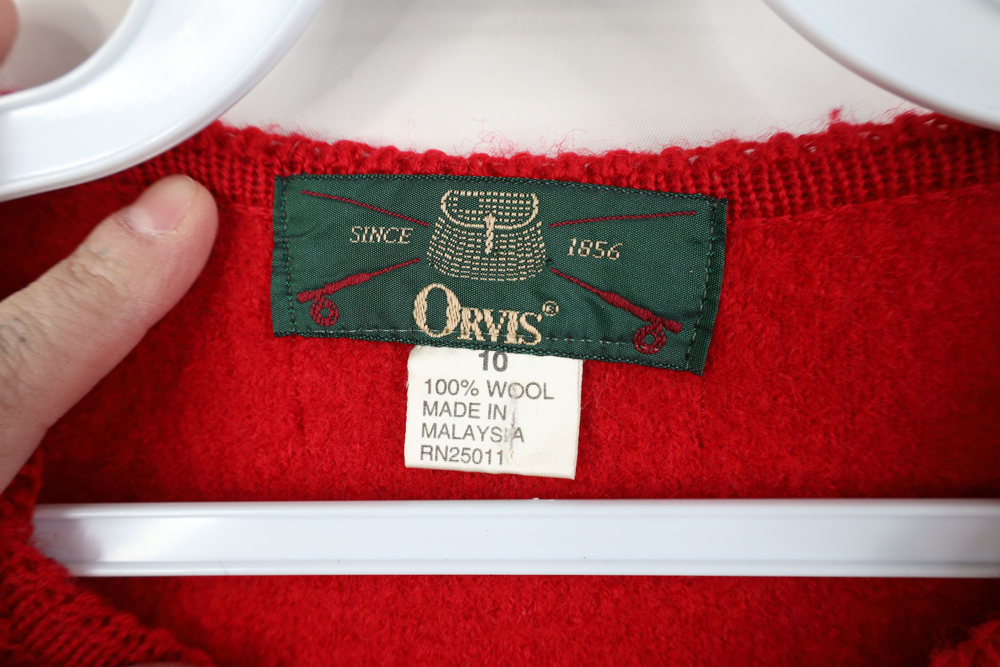 Orvis Vintage 90s Orvis Boiled Wool Cardigan Sweater Red Size L / US 10 / IT 46 - 9 Thumbnail