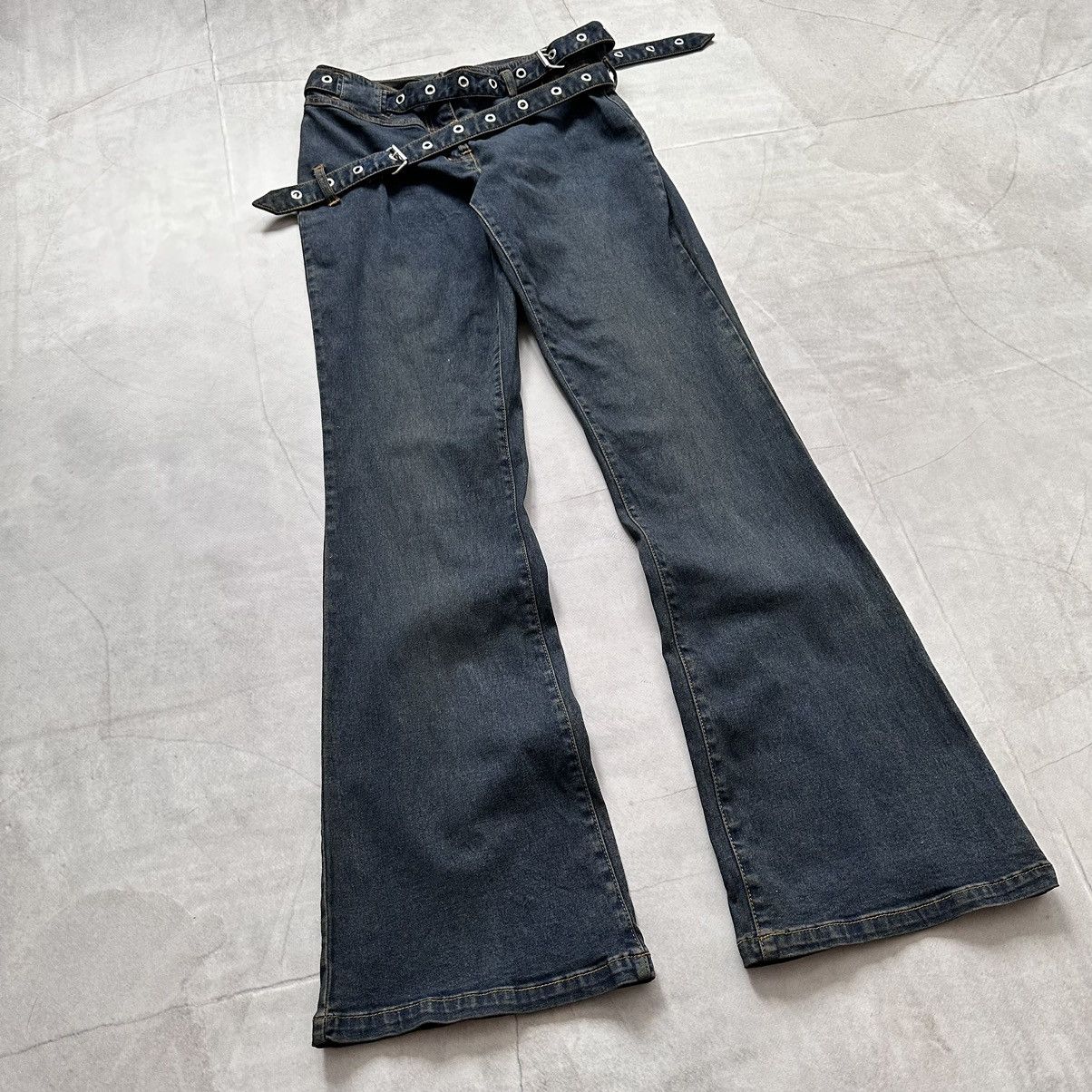 20471120 Bondage Flared Eyelets Belt Studded Punk Jeans LGB If Six Size 26" / US 2 / IT 38 - 5 Thumbnail