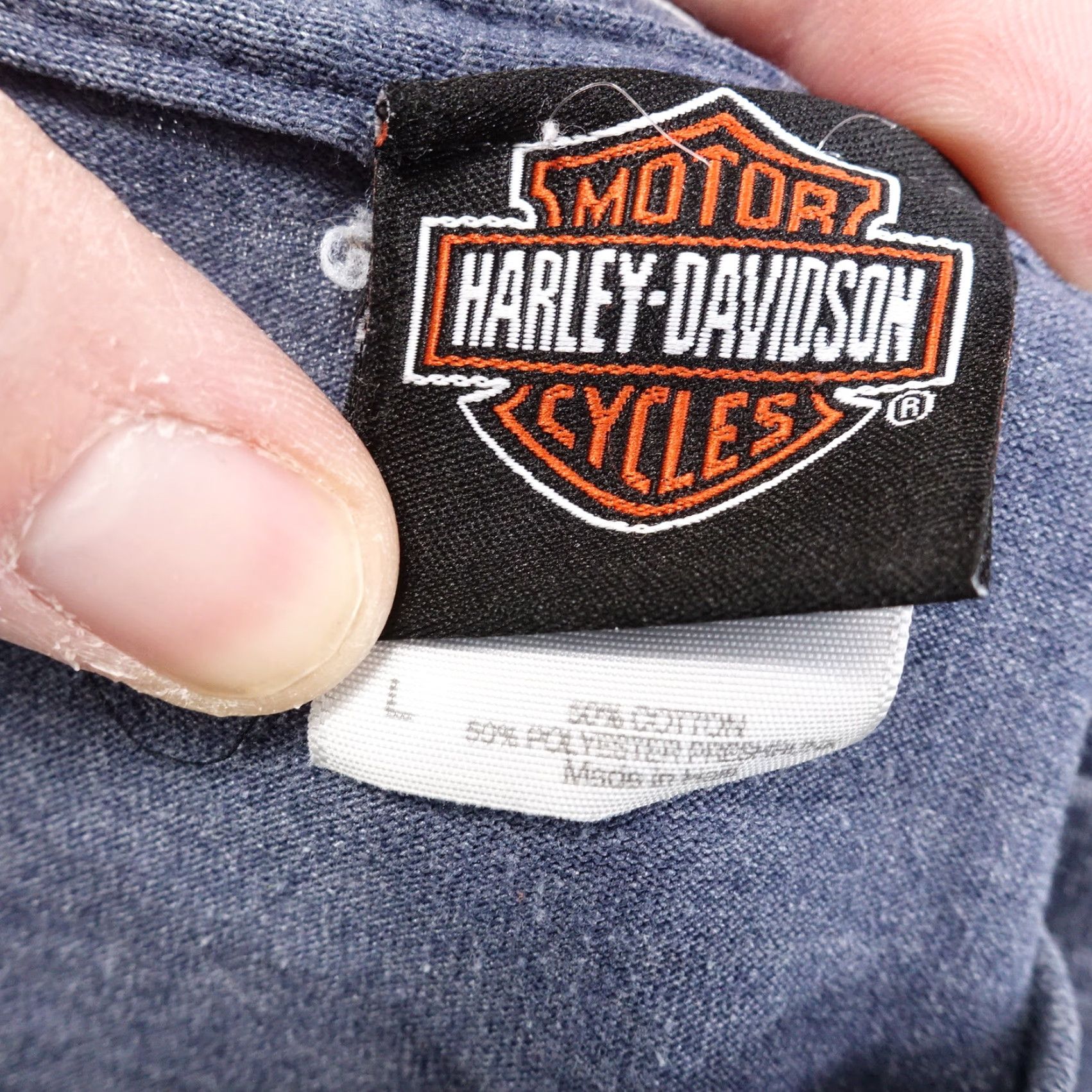 Harley Davidson VINTAGE Harley-Davidson Tshirt Blue Chi-Town Tinley Park IL - Adult Large - Crew Neck Cotton T-Shirt Mens/Unisex - 1980s-90s Style? Size US L / EU 52-54 / 3 - 6 Thumbnail